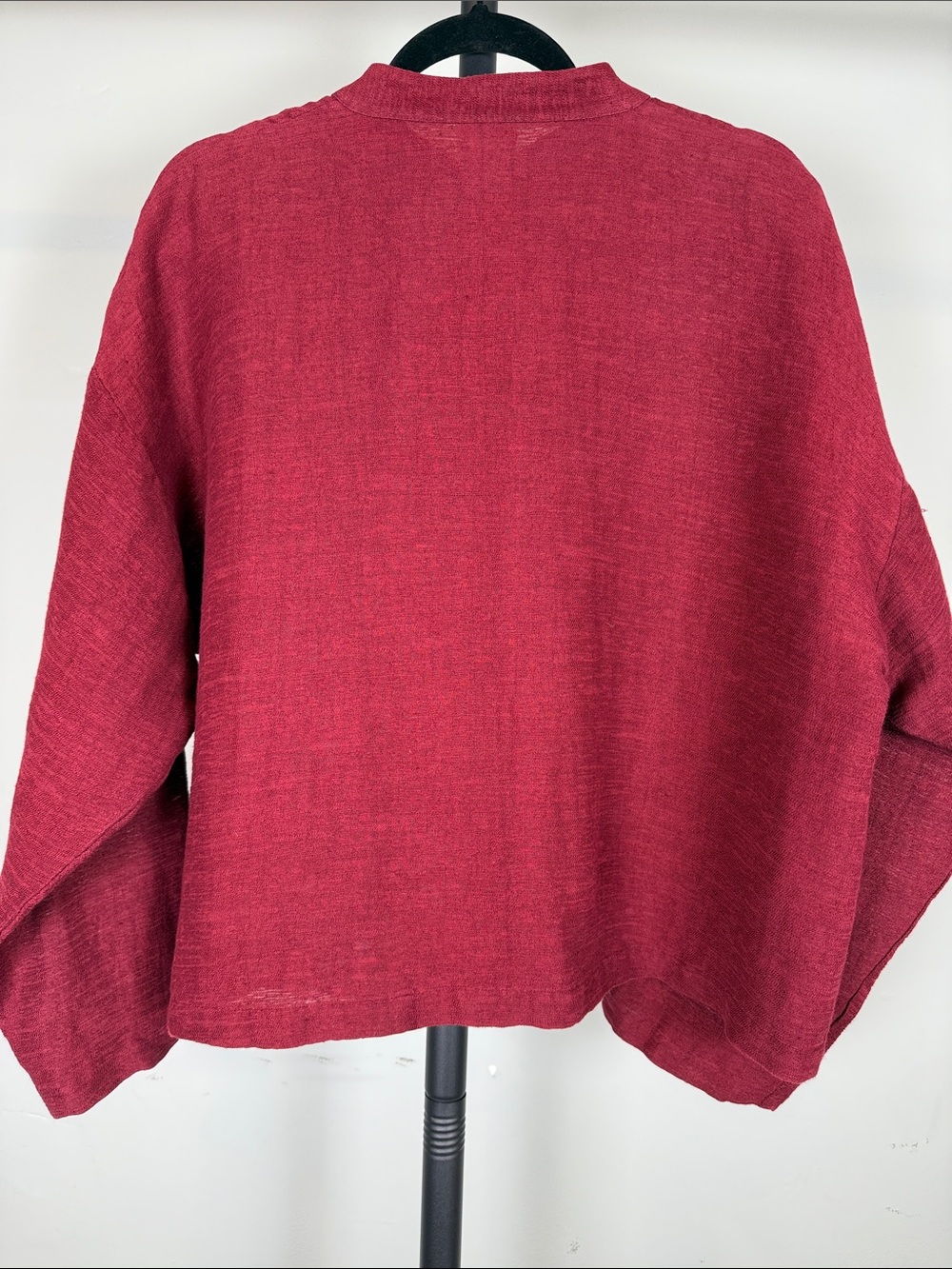 Eileen Fisher Red Linen Cotton Blend Mandarin Collar Frog Closure Jacket Shirt M - Picture 3 of 10